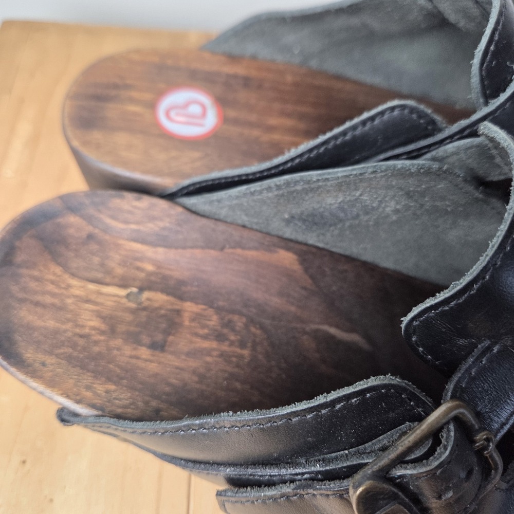 Berkemann Original Toeffler Black Calfskin Wooden Clogs Sz 12 Comfort‎ Slip On - Picture 7 of 11